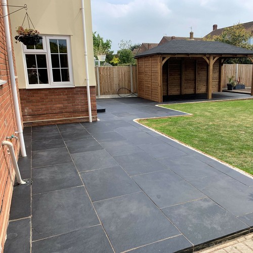 Black limestone paving slabs - paving,