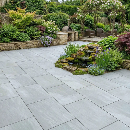 Natural grey porcelain paving - grey,