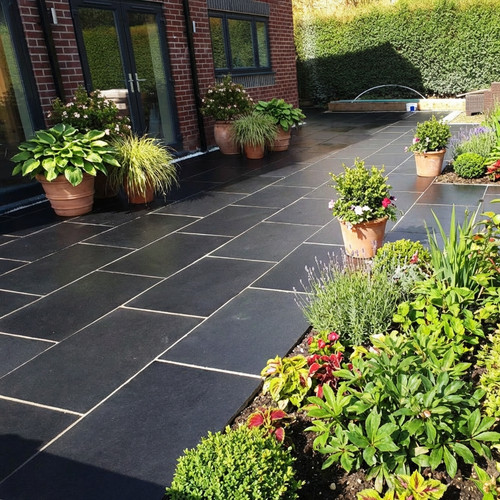 Black limestone paving - black, slabs